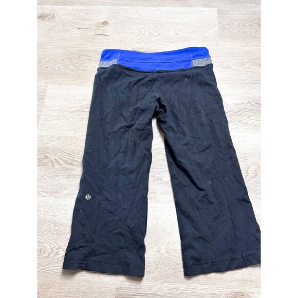 Lululemon Reverisble Cropped Mid Rise Wide Leg Leggings Black blue 6 - Picture 2 of 8